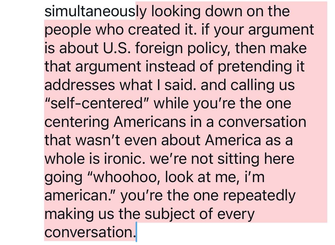 blackstarrr14's tweet photo. @dawn__141 and that’s a completely separate argument from the one being discussed. nobody said every criticism of America comes from jealousy or that Americans are above criticism. we’re talking about the specific contradiction of consuming Black American culture and AAVE while+ https://t.co/cS0ihknYSq