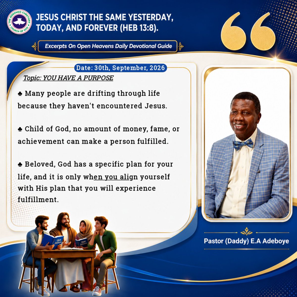 EMMANUE40207194's tweet photo. Open Heavens!!
Topic: You Have A Purpose!! 💥

@rccghq @dovetv
@RCCG_PR @rccgyayaglobal
#JESUS #Jesus 
#JESUSCHRIST #JesusChrist
#JesusLovesYou #JesusSaves
#JesusDelivers #JesusLoves
#RCCG #OpenHeavens
#EAA #DailyDevotion #DailyDevotionalGuide
#ReadYourBible #Excerpts https://t.co/HY1QCWLCS7