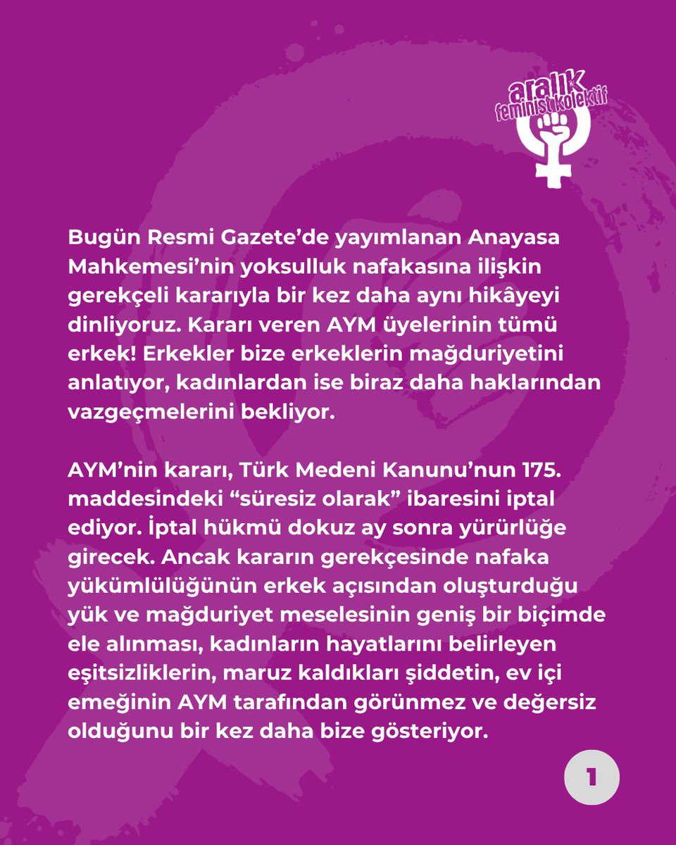 aralikfeminist3's tweet photo. Erkeklerin olmayan mağduriyeti, nafaka hakkımızı gasp etmenin gerekçesi olamaz! 

Erkeklerden alacağımız var! Yıllarca karşılığı ödenmeyen ev içi emeğimizden alacağımız var. Ücretsiz bakım emeğimizden alacağımız var. https://t.co/EvJjbWR99A