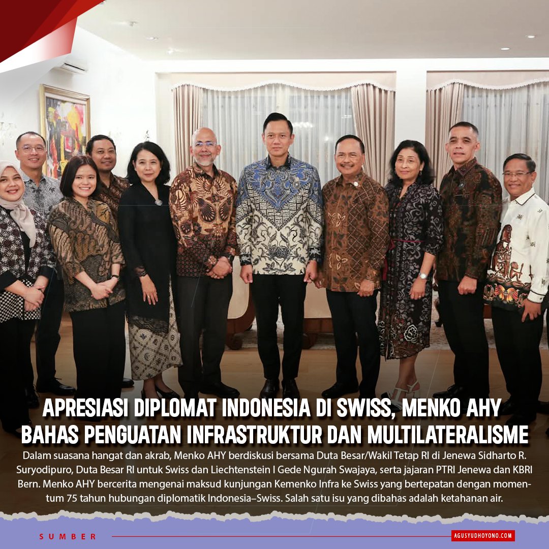 AHY_Galery's tweet photo. Apresiasi Diplomat Indonesia di Swiss, Menko AHY Bahas Penguatan Infrastruktur dan Multilateralisme https://t.co/kJ2iTK741q