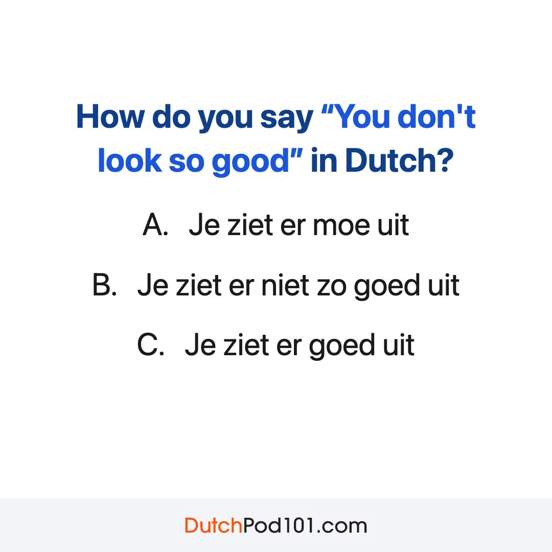 DutchPod101's tweet photo. 1️⃣ Answer this. 
2️⃣ Review the correct answer. 
3️⃣ Get your Free 2000 Dutch Core Words eBook here: https://t.co/fnEz8aknLa https://t.co/DZWZepYWek