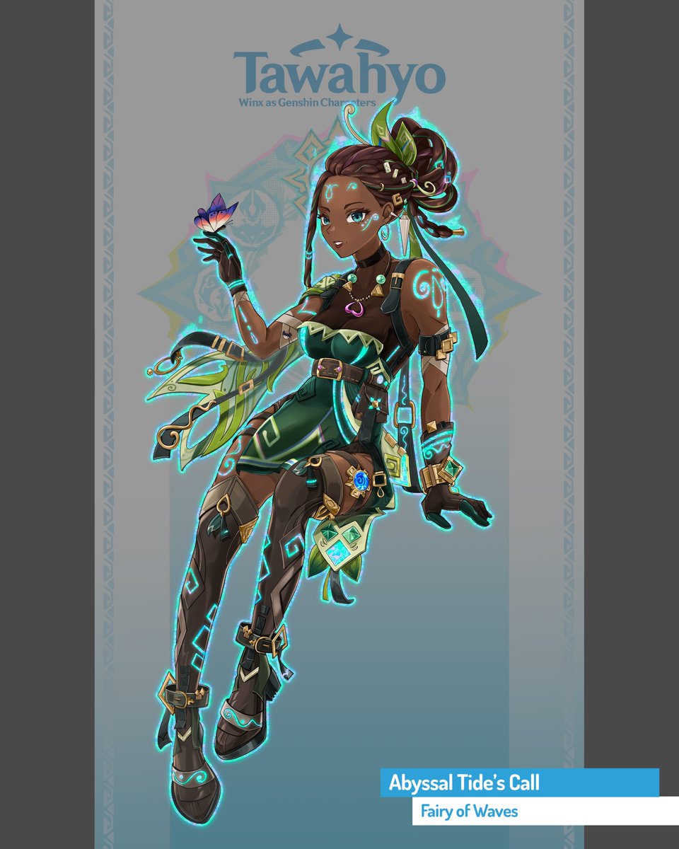 tawahyo_'s tweet photo. PART 4:  Redesigning my old “Winx as Genshin Characters” project from years ago! 
Time for Aisha - Fairy of the waves, reimagined as a Hydro character from Natlan 🌊💧
 #GenshinImpact #Winx #genshin #aisha https://t.co/ItGNxGZm5e