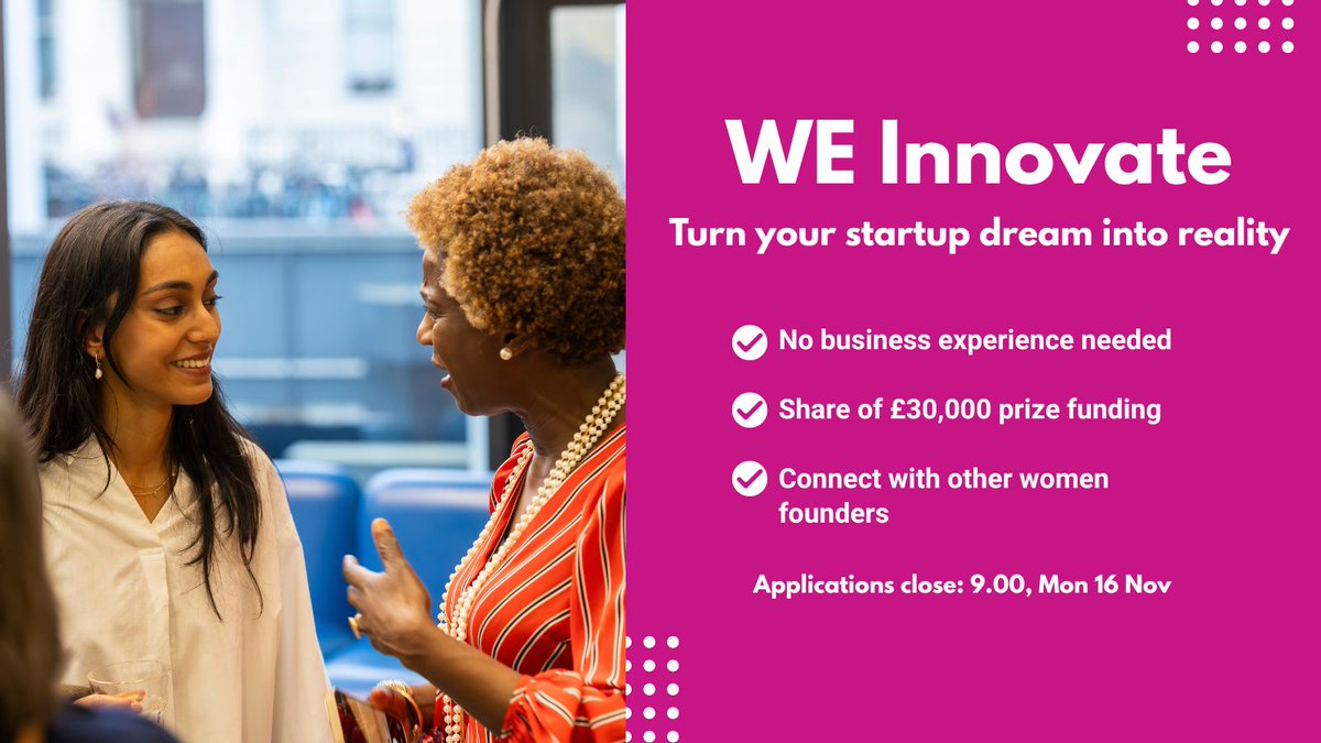 imperialcareers's tweet photo. 🚀 Got a startup idea?
Join WE Innovate, Imperial’s award-winning pre-accelerator for aspiring female founder.
🤝 Get expert mentoring, coaching and workshops
💷 Share of £30,000 prize funding
📅 Apply by 9.00, 16 Nov
#WEInnovate #FemaleFounders #Startups #Entrepreneurship https://t.co/GCMUgsHHEs