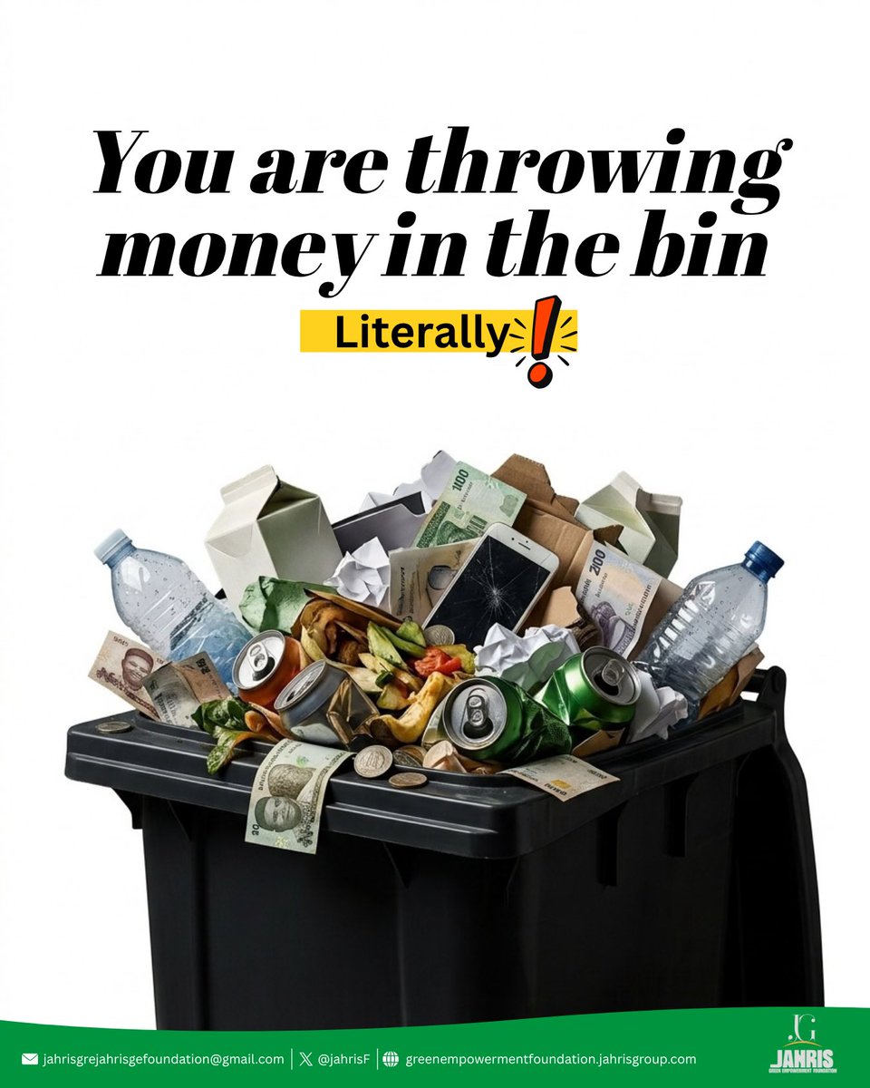 JahrisF's tweet photo. You’re throwing money in the bin. Literally. 

That “rubbish” in your house could be someone else’s raw material, income, or business.

We call it waste.

Someone else calls it money.

Here are 5 things you’re throwing away that still have value.

 #JGEF #WasteToWealth https://t.co/b0qjKlkxhl