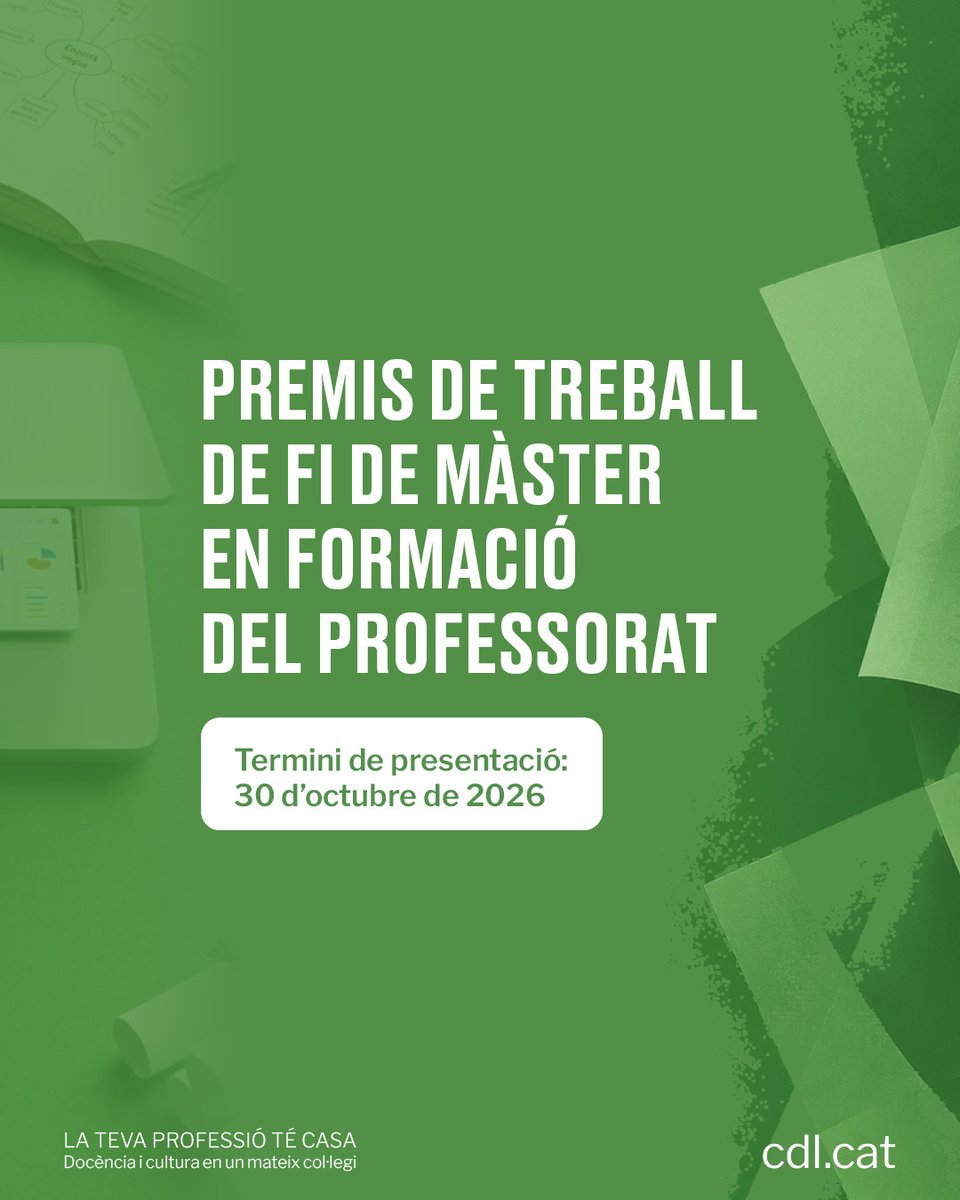 cdlcat's tweet photo. ⏳ Queda només un mes!

🏆 Presenta la teva candidatura als Premis de treball de fi de màster del Col·legi i comparteix un treball que pot contribuir a la millora i la innovació en l’àmbit educatiu.

MÉS INFORMACIÓ👉https://t.co/zA5sXGttCE https://t.co/zPVAQRnZ3x