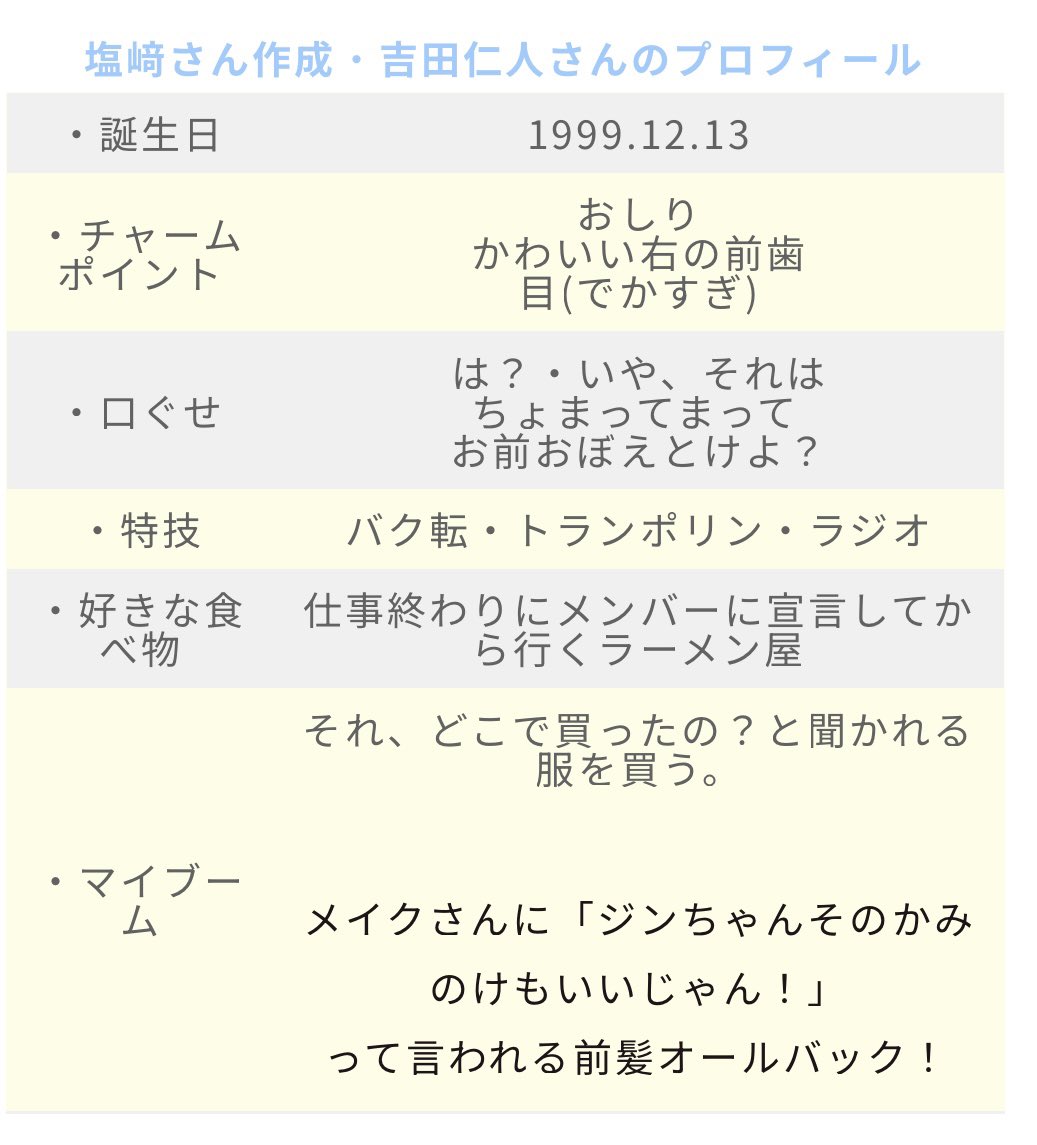 ppppp_pipopapi_'s tweet photo. 【吉田仁人のチャームポイントby塩﨑太智】
おしり
かわいい右の前歯
目（でかすぎ） https://t.co/EuIFQTqgrR