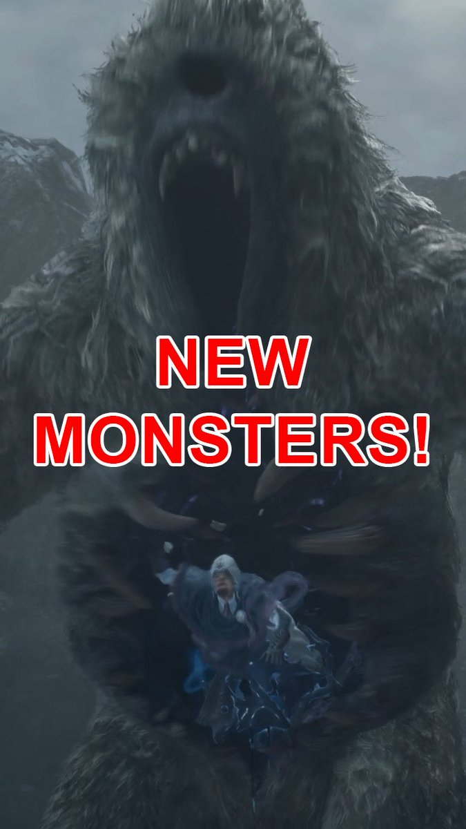 A roaring monstrous creature with a wide-open mouth filled with teeth, overlaid with red text reading 'NEW MONSTERS!'.