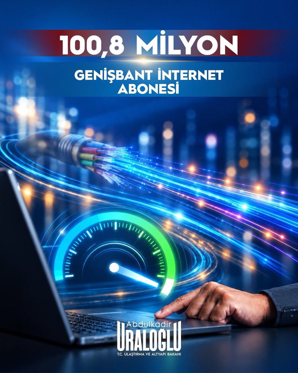 a_uraloglu's tweet photo. Elektronik haberleşme sektöründe yatırımlarımızı hızlandırırken dijital altyapımızı da büyütüyoruz. 📡

2026’nın ikinci çeyreğinde toplam mobil abone sayımız 102,2 milyonu, genişbant internet abone sayımız 100,8 milyonu, fiber altyapı uzunluğumuz ise 720 bin kilometreyi aştı. 🌐

Fiber internet abone sayımız 10,7 milyona ulaşırken 5G gerçek kullanıcı sayımız da 44,2 milyonu geçti. 🚀

Türkiye’nin dijital bağlantı gücünü artırarak hızlı, güçlü ve yaygın bir haberleşme altyapısı için çalışmalarımızı sürdürüyoruz. 🛜

#TürkiyeHızlanıyor 🇹🇷