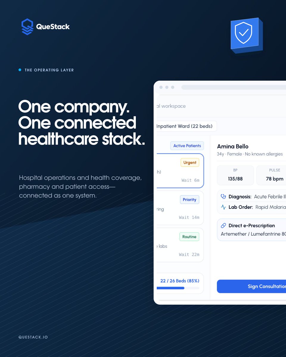 questackio's tweet photo. One company. One connected healthcare stack!

Healthcare is bigger than a single system. QueStack brings specialised products into one, addressing clinical operations, coverage, pharmacy, patient access and interoperability. 

#QueStack #ConnectedCare #EMR #HealthTechNigeria https://t.co/EzHf5pZ8bc