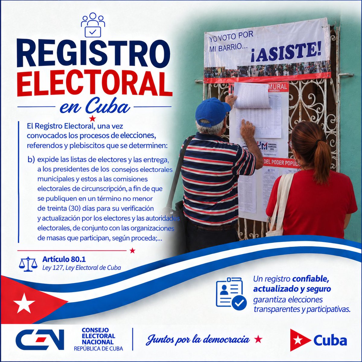 Elecciones_Cuba's tweet photo. #JuntosPorLaDemocracia 🗳
La actualización del Registro Electoral Cubano garantiza procesos electorales transparentes y participativos🇨🇺 https://t.co/gqdGw5Ptbu
