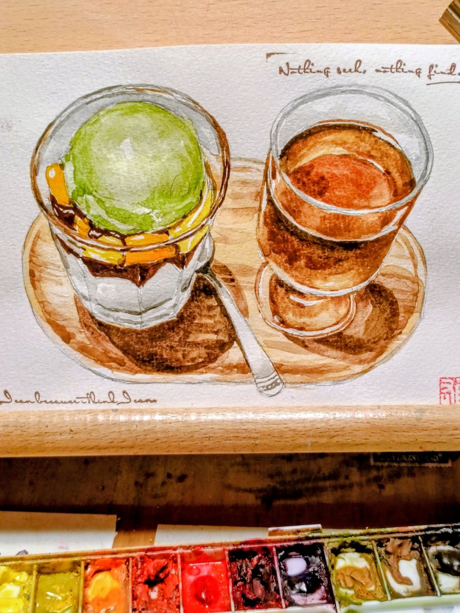 x69chanpon's tweet photo. 🌿アトリエから〜🖌️スケッチ彩時季

時々、寒天を固めて
自家製あんみつを作っています

あずき缶、フルーツ缶
黒蜜、抹茶アイスクリームなど

自由に組み合わせて
楽しんでいます✌️☺️

SM マルマンスケッチブック
鉛筆　透明水彩

#スケッチ #水彩 https://t.co/W5lGAf3alp