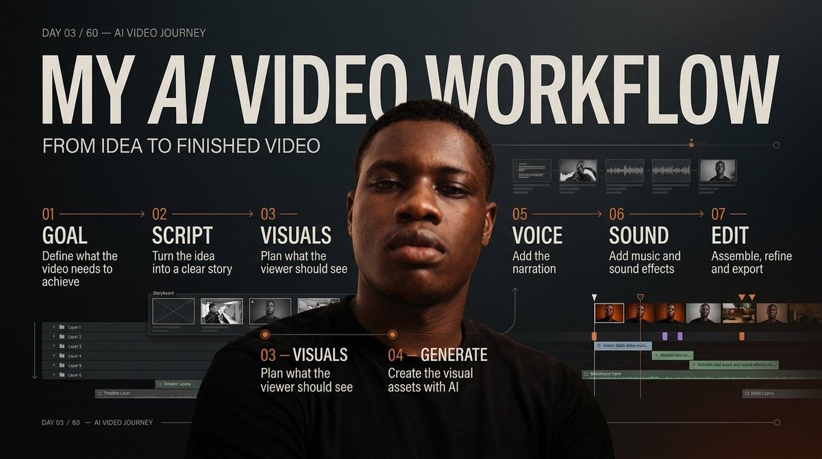 victorcreatesit's tweet photo. I used to think making a video started with opening an editing app.

Apparently, I had it backwards.
The more I'm learning about AI video creation, the more I'm realizing that a good video starts long before the editing timeline.

Here's my work flow:👇 https://t.co/hMF30qV0ZC