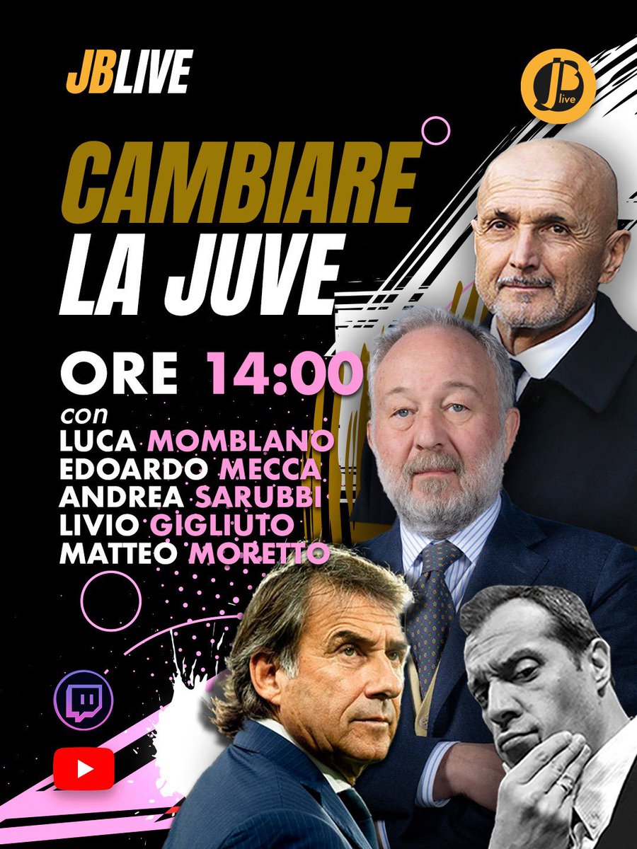 juventibus's tweet photo. 🟠 #JBLIVE ORE 14.00 IN DIRETTA su TWITCH e YOUTUBE ⚫️

❗️#JUVE ATTENZIONE AL PROSSIMO MESE TRA VERTICI E CAMPO con @MomblanOfficial @EdoardoMecca1 @andreasarubbi @LivioGigliuto con intervento di @MatteMoretto ❗️ https://t.co/fXC9sF85pe