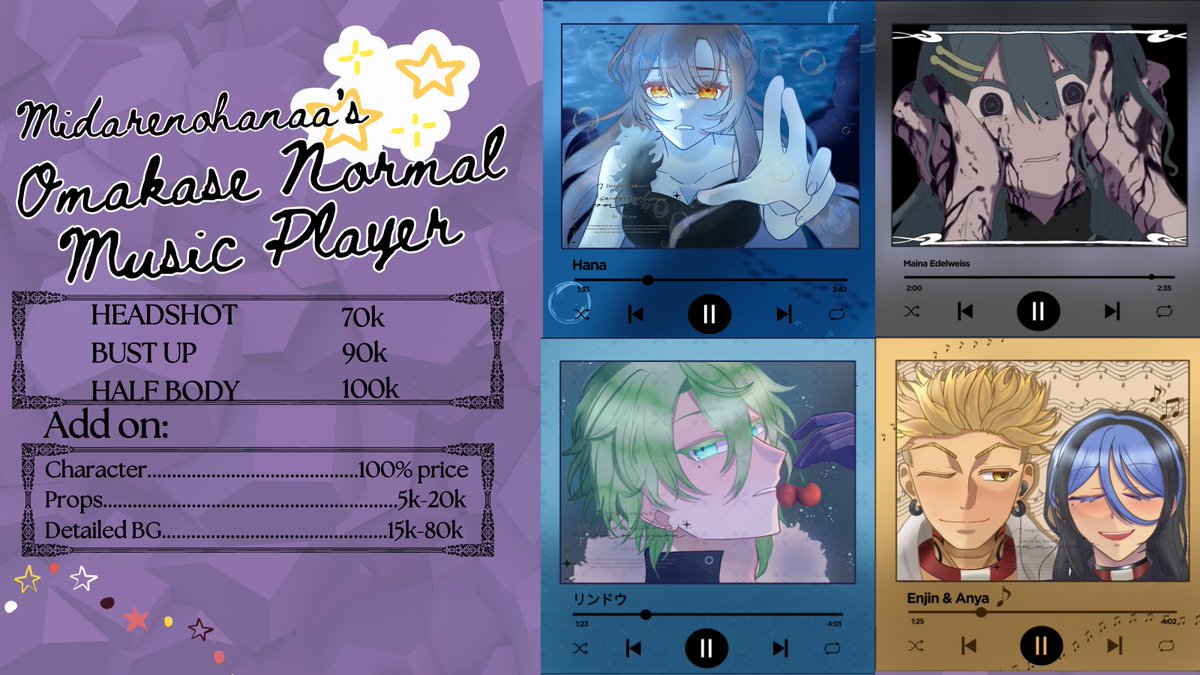 midarenohanaa's tweet photo. (♡ + ↻ are very appreciated!)

Hello! My omakase music player is open for October slot! 

Normal Style: (1/4)
Chibi Style: (0/3)

More comms: 
https://t.co/aJRp6KV2UH
VGEN: https://t.co/eG5h57W4jS 

#midarerucommission
#commissionsopen #artidn #ArtCommission #ArtistsofSEA_cms https://t.co/eCRxgbfLoP