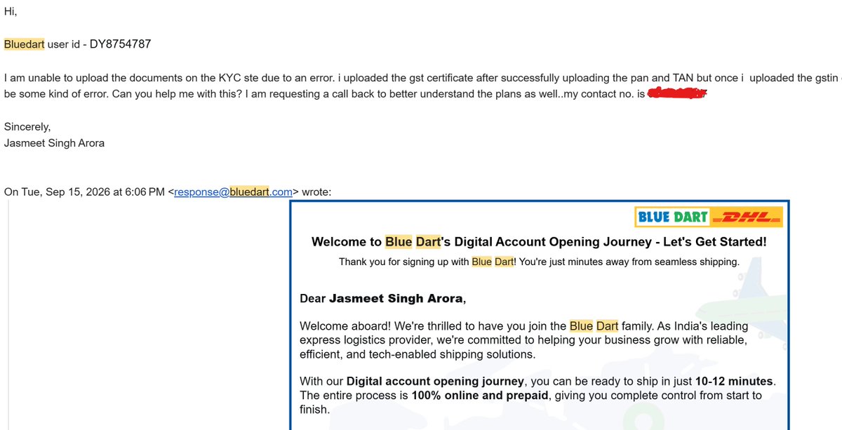 jasmeet789's tweet photo. @BlueDartCares @BlueDart_ do you see the problem here? or should i explain it? See the screenshot! and if you cannot support a funnel maybe it's best you do not launch it for the users. #exasperated #bluedart #businessaccount #onboarding #experience #buggy https://t.co/8yuxkUUjbU