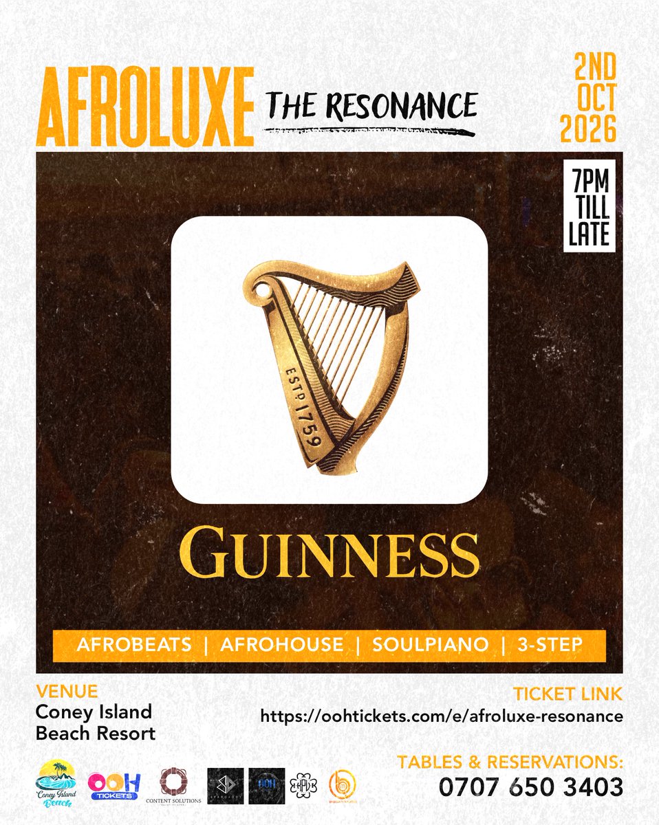 ooh_lifestyle's tweet photo. Cold Guinness on the beach with the tribe this Friday? Say no more.
Guinness is officially in the house for AFROLUXE: The Resonance this Friday!
📍Coney island Beach 🏖️
#trending #afroluxe #eventsinlagos #thingstodoinlagos #trendingtopic #guiness https://t.co/ut1w9zeocm