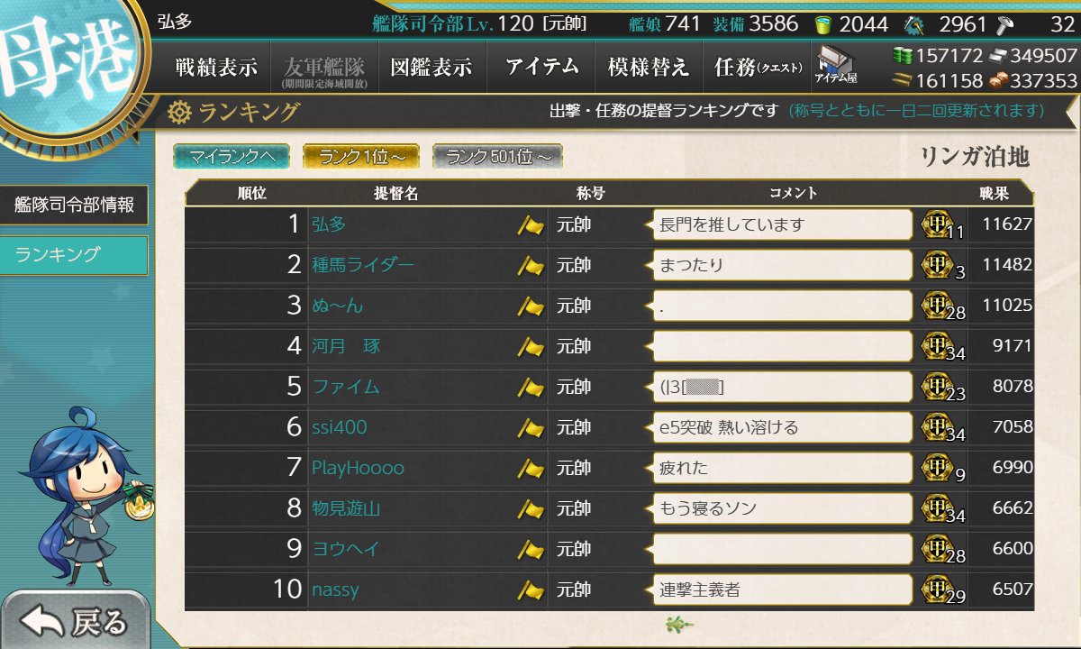 hirota_rabbit's tweet photo. 9月は戦果を稼いでみました～
5位以内(いわゆる聯合入り)になるのは2月以来なので久々ですね
またしばらくは除外に怯えつつゆっくりまったり備蓄します https://t.co/q2d08OTfej