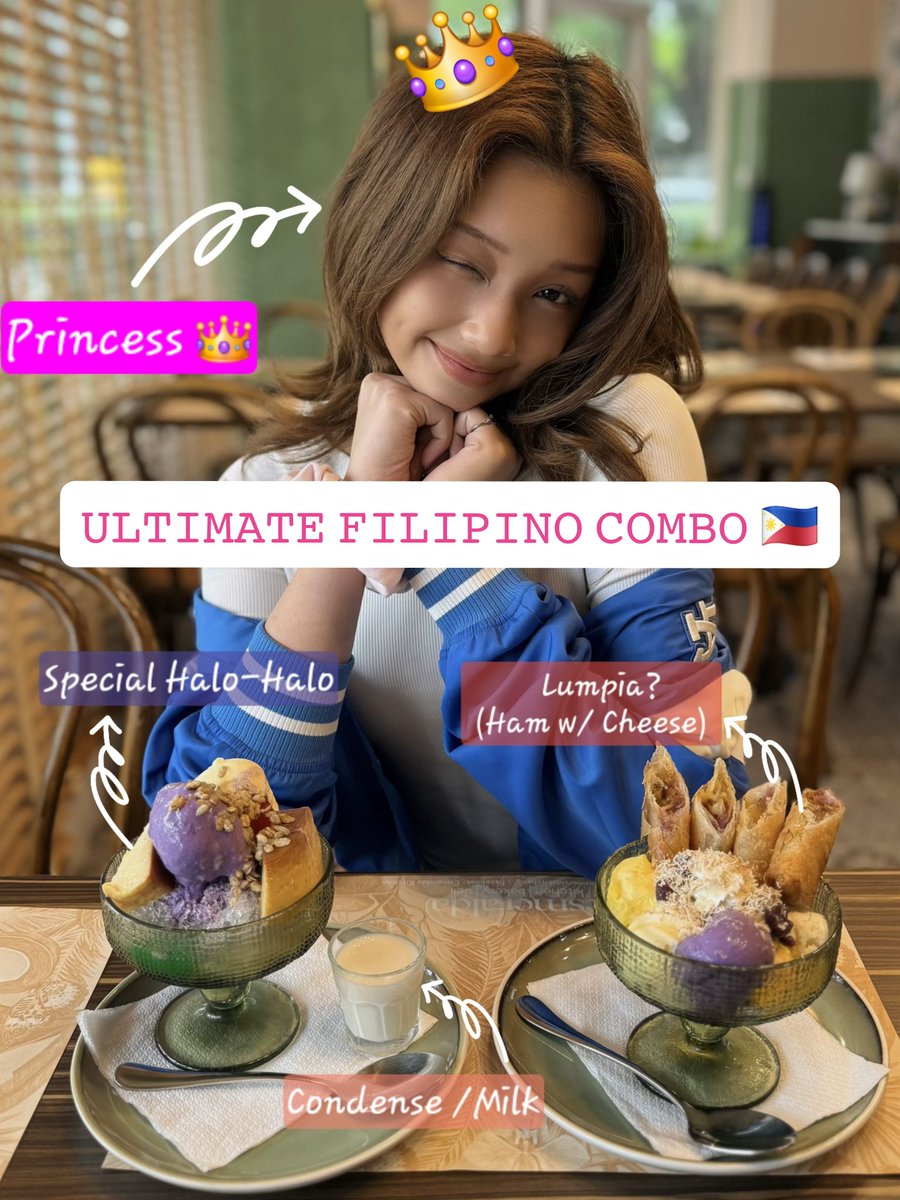 Hya_Cinthh's tweet photo. 𝐓𝐡𝐞 𝐔𝐥𝐭𝐢𝐦𝐚𝐭𝐞 𝐅𝐢𝐥𝐢𝐩𝐢𝐧𝐨 𝐂𝐨𝐦𝐛𝐨 🇵🇭☀️

🥣 𝐒𝐩𝐞𝐜𝐢𝐚𝐥 𝐇𝐚𝐥𝐨-𝐇𝐚𝐥𝐨
🥟 𝐂𝐫𝐢𝐬𝐩𝐲 𝐋𝐮𝐦𝐩𝐢𝐚 
🥛 𝐒𝐰𝐞𝐞𝐭 𝐂𝐨𝐧𝐝𝐞𝐧𝐬𝐞𝐝 𝐌𝐢𝐥𝐤
👸 𝐚𝐧𝐝 𝐨𝐮𝐫 𝐟𝐚𝐯𝐨𝐫𝐢𝐭𝐞 𝐅𝐢𝐥𝐢𝐩𝐢𝐧𝐚 𝐏𝐫𝐢𝐧𝐜𝐞𝐬𝐚 

#GehleeDangca 
#PeoplesPrincess 
#ProudlyFilipina
#FilipinoFood