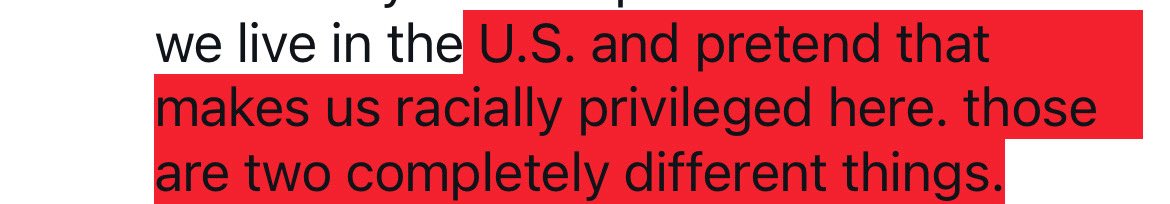 blackstarrr14's tweet photo. @unknows6849393 “privileged” in what sense, exactly? being American gives Black Americans certain privileges relative to people living in poorer or less stable countries, but that doesn’t erase the racial disadvantages we experience within America. you can’t point to the fact that we live in + https://t.co/PNFYneg4Gk