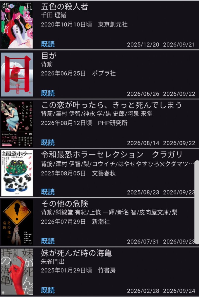 Hellomyrecord's tweet photo. タグをひと月間違えてたので再投稿😭
#9月の読了本 は22冊でした！
全体的にホラー多めで、『妹が死んだ時の海亀』や『抒情的恐怖群』など良作多数。こうして見るとぜんぜんポストできてなくて反省です😭
 #読書好きな人と繋がりたい https://t.co/aX90FJfuxM