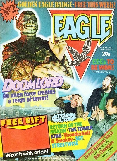 ScarredForLife2's tweet photo. The revived EAGLE (1982) was ostensibly the family-friendly alternative to 2000 AD. Nevertheless, it gave us the famously creepy Doomlord, dystopian nightmare The Tower King, fearsome dinosaur Bloodfang, and gritty dole drama Dolebusters! https://t.co/alHk7NCvSO
