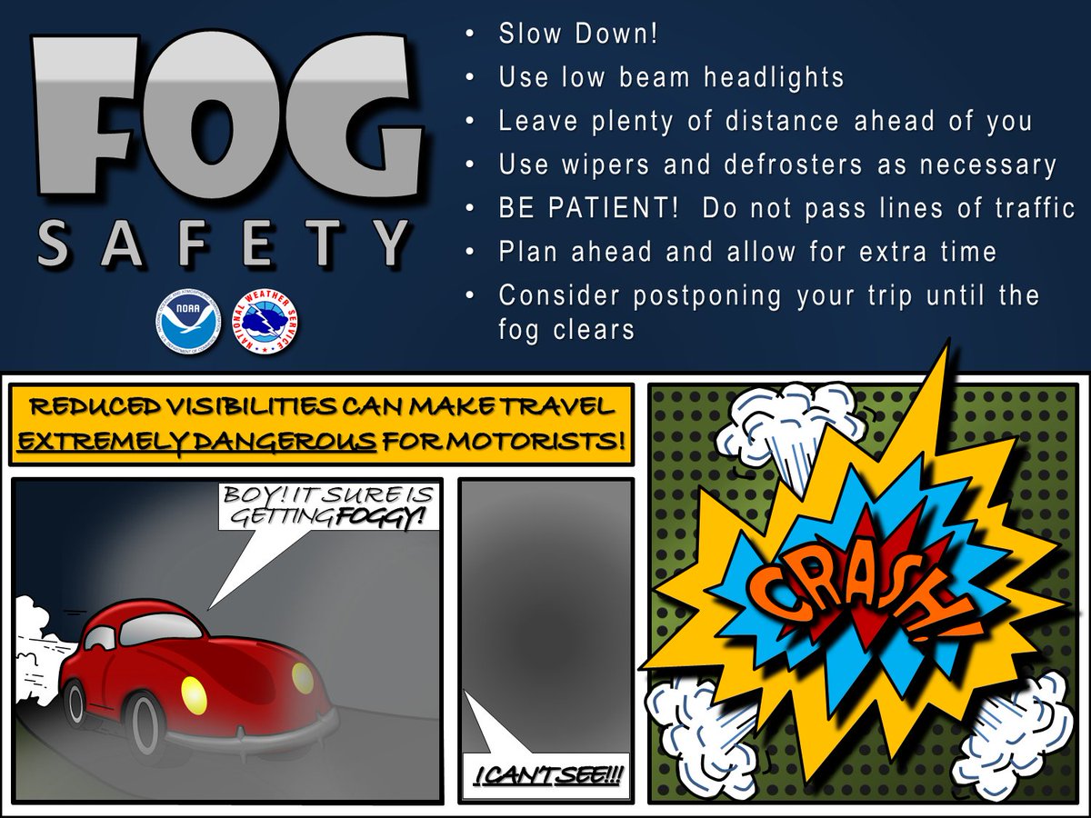 NWSAtlanta's tweet photo. Areas to the south and east of Macon are likely to experience patchy dense fog through the morning. Be extra cautious on your commute, and remember these tips for driving safely through fog. #gawx https://t.co/K6oW16txl6