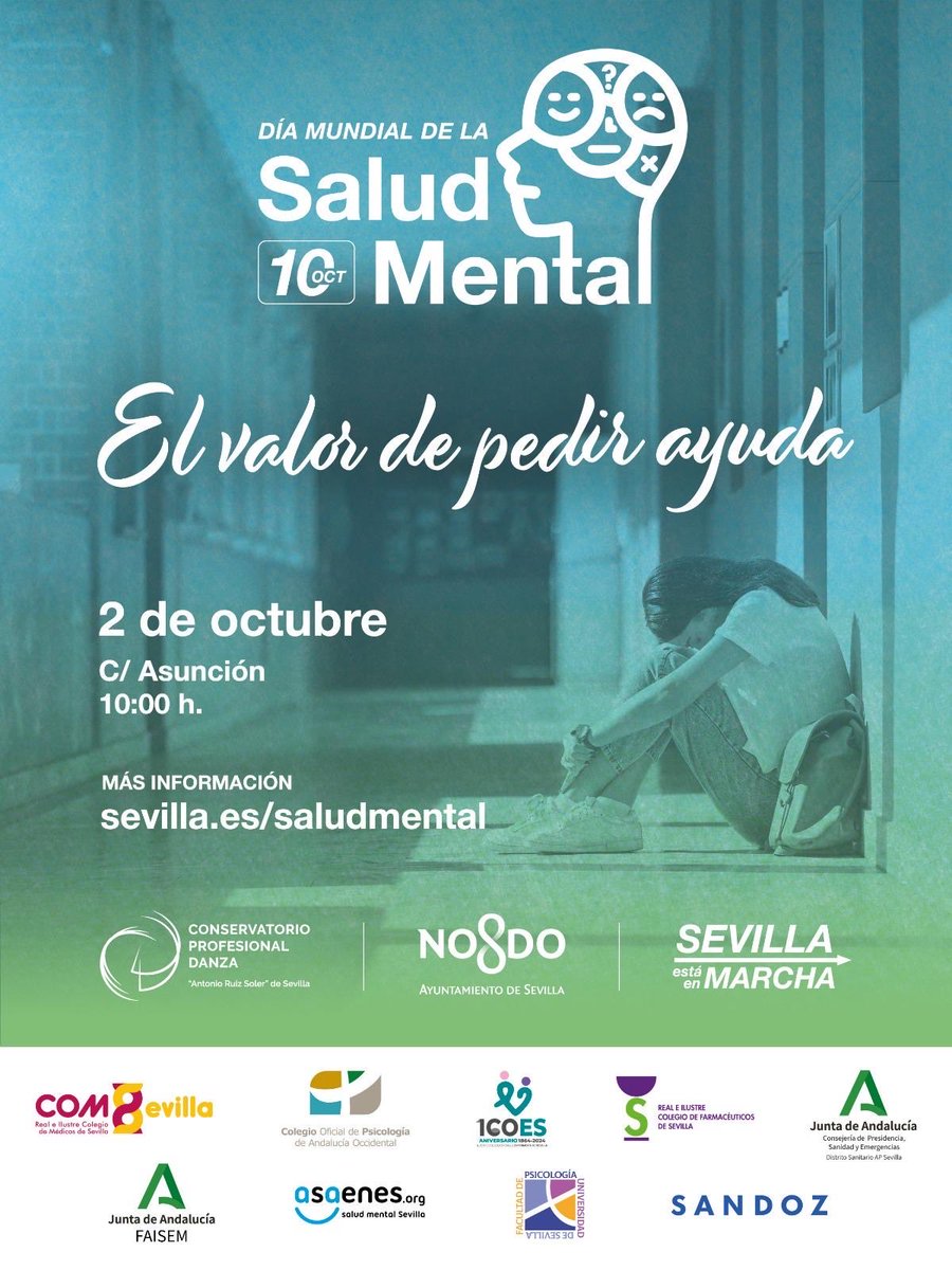DtoLosRemedios's tweet photo. 🧠💙 El próximo 2 de octubre, la calle Asunción acoge una jornada por el Día Mundial de la Salud Mental, dirigida especialmente a adolescentes y jóvenes.

Actividades, talleres y un flashmob para sensibilizar y recordar que pedir ayuda también es valentía.

#SevillaEstáEnMarcha https://t.co/OyVJLkKxqv