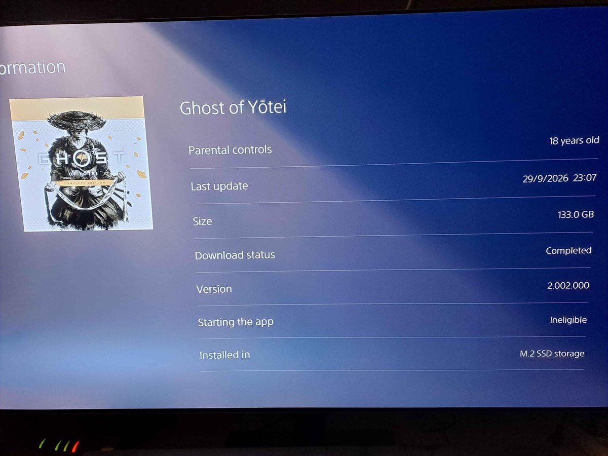 DoesItPlay1's tweet photo. Ghost of Yotei: "Complete" Edition suggests it could really be Sony blocking multi-disc releases. The one disc included is packed. Sucker Punch tried to make the best of it by including an updated build and quite a bit of DLC. Still needs a download to be complete (last pic). https://t.co/MIhq5bHw51