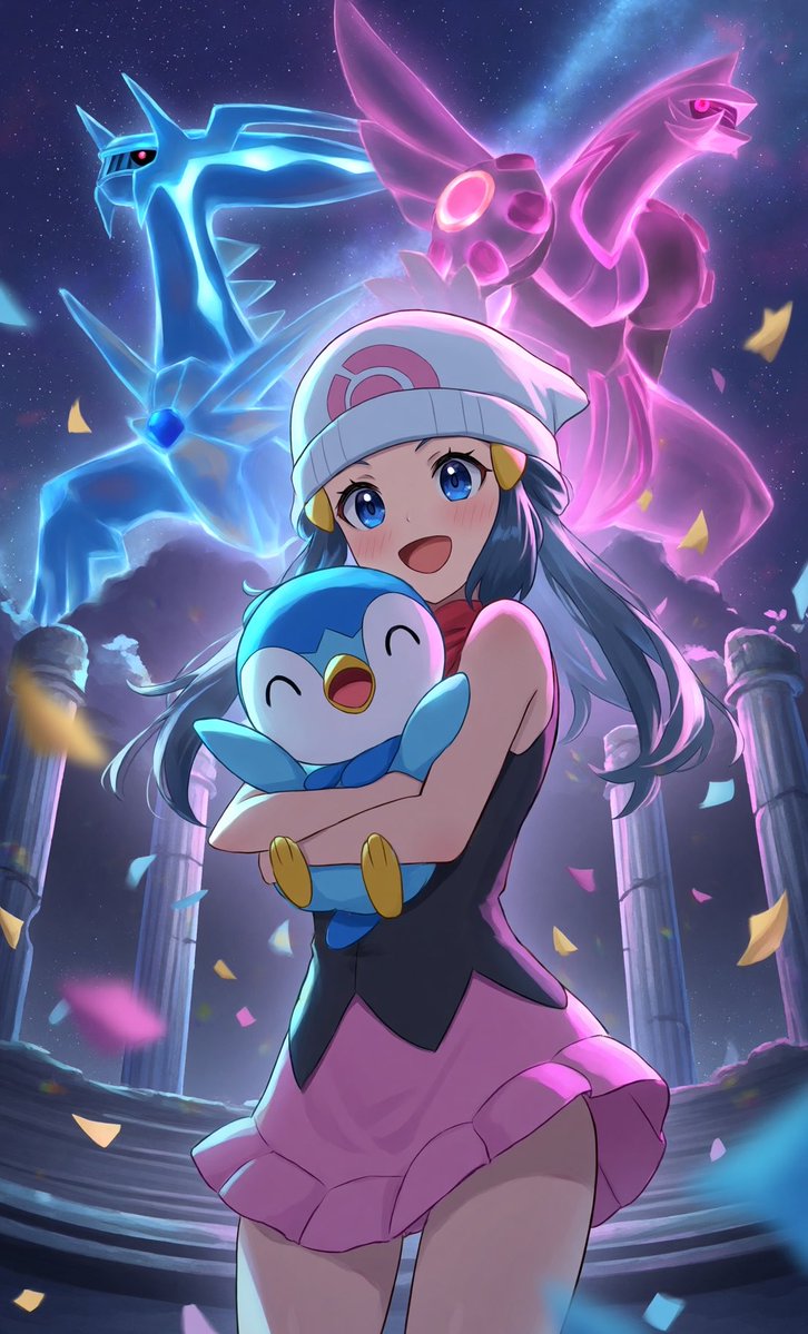 shirasu561's tweet photo. 『ポケットモンスター ダイヤモ���ド・パール』発売20周年おめでとうございます！💎✨
シンオウ地方を旅したあの最高の思い出を込めて、PixAIでヒカリとポッチャマを生成してみました。
#ダイパ20周年 #DP20周年 #ポケモンDP #ヒカリ #PixAI #AIイラスト #AIar https://t.co/ij9gZbnFBu