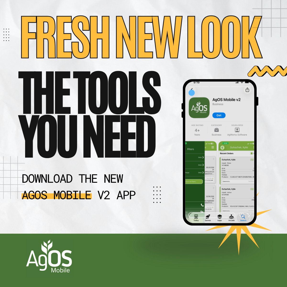 AgWorksSoftware's tweet photo. AgOS mobile has a fresh, updated look and new functionality that gives you everything you need, right from the field.

Download  the new AgOS Mobile today:
iOS: https://t.co/CW1w7wBwPn
Android: https://t.co/t8IrURIAPN https://t.co/JPTtLmXRXb