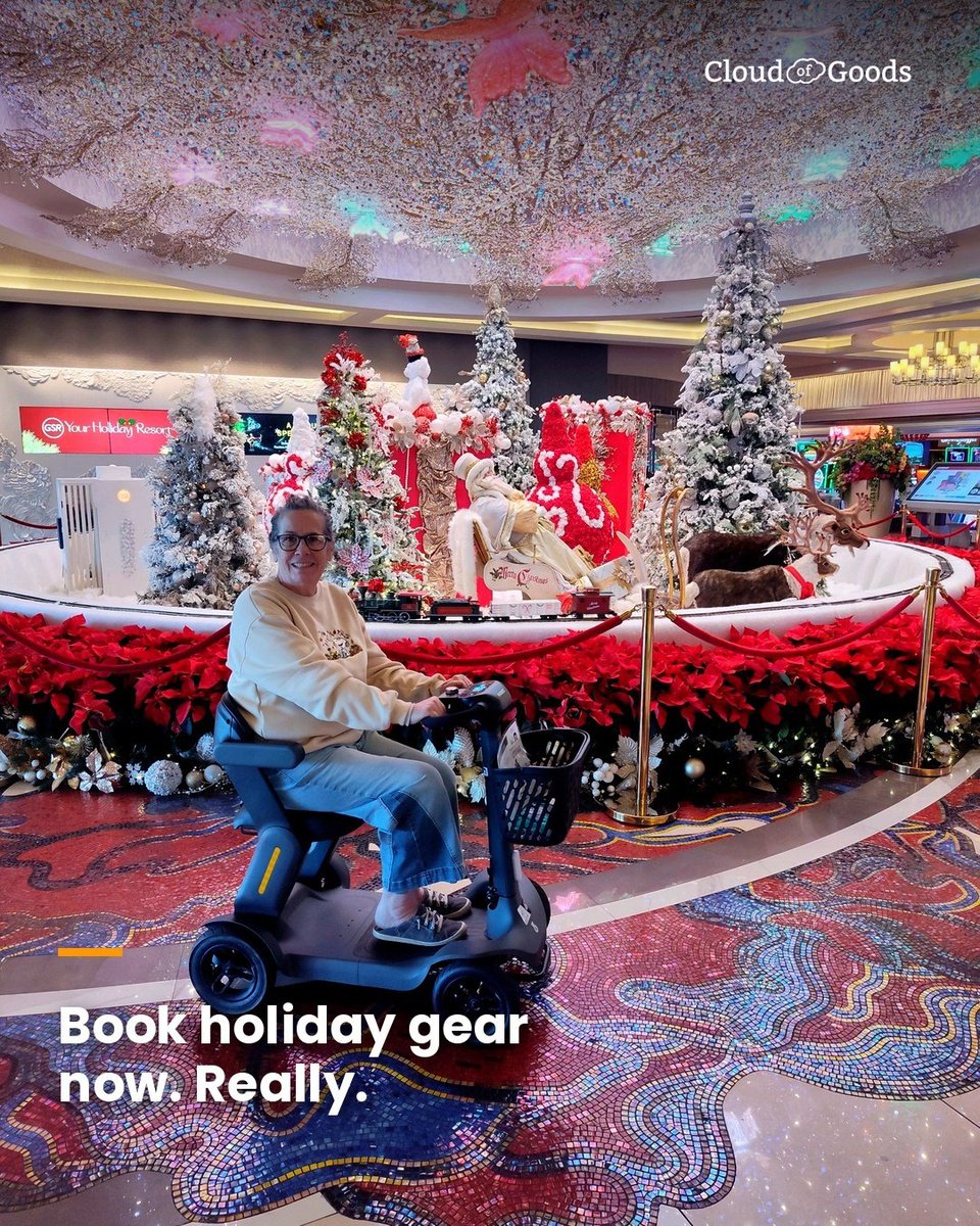 cloudofgoods's tweet photo. It’s September 30, so here’s the reminder nobody wants yet: book your holiday equipment early.

Thanksgiving week and late December fill up fast; cruise ports first, then Orlando, then snow destinations.

Book now. Adjust dates later. Much easier than finding out the scooter you need is already gone.
Visit Cloud of Goods - https://t.co/yBq1Gh7Pbd

#HolidayTravel #AccessibleTravel #BookEarly
