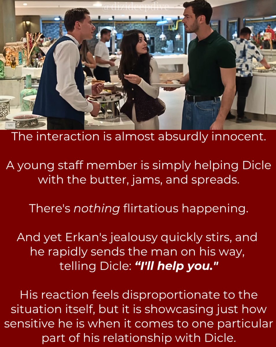 dizideepdive's tweet photo. There is something very specific that triggers Erkan's jealousy. 

He is her helper and protector.

So watching another man step into a role that has become so closely connected to the way Erkan loves Dicle (even a waitor) sends him spiralling.

#DicEr https://t.co/f7kje87iIM
