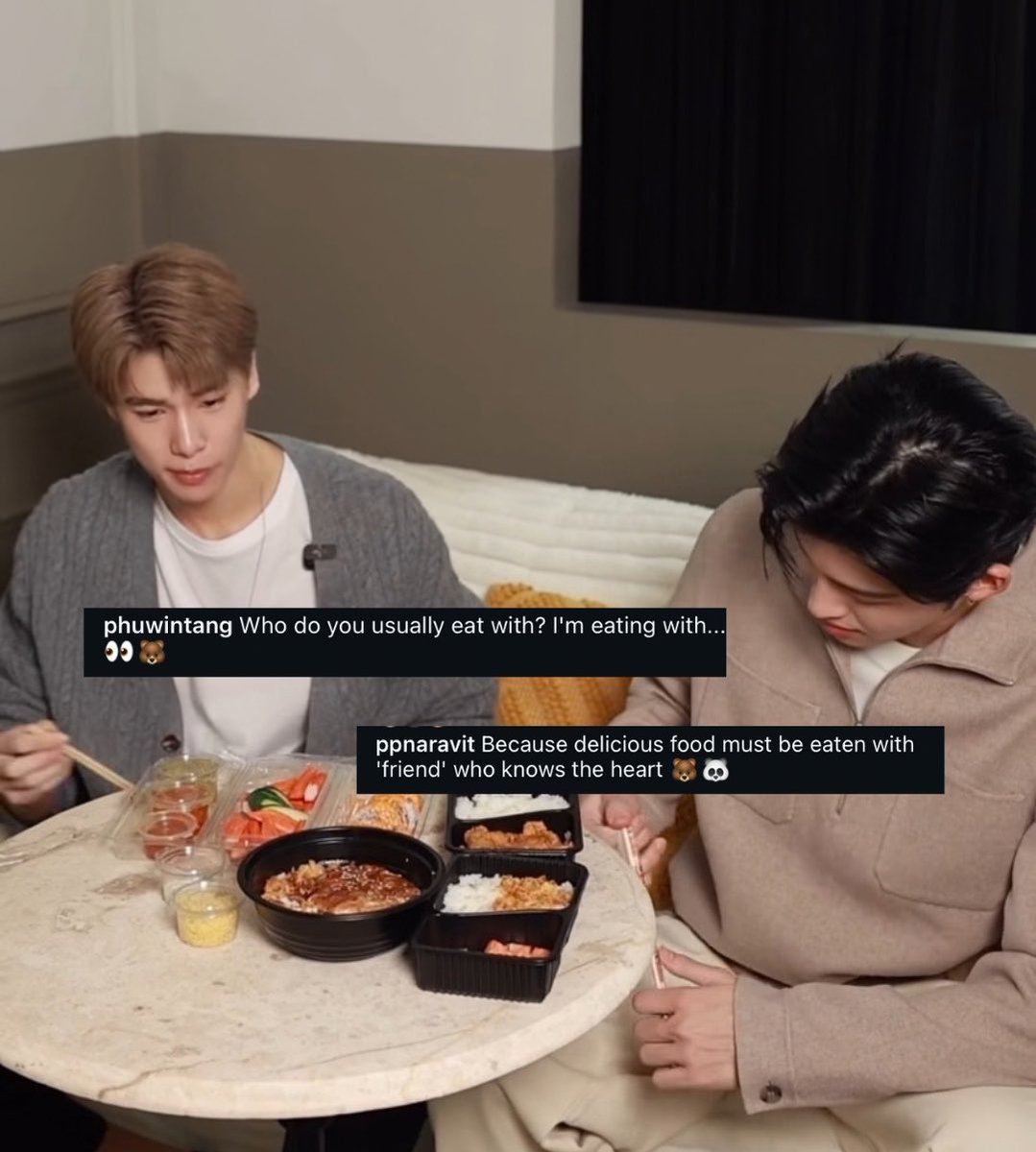 khunicaaa_'s tweet photo. ppnaravit: Because delicious food must be eaten with ‘friends’ who knows the heart 🐻🐼 
phuwintang: Who do you usually eat with? I’m eating with 👀🐻

// the caption bruh… they knew exactly i am so easy to please 😌 https://t.co/Xz6HxxrrQQ
