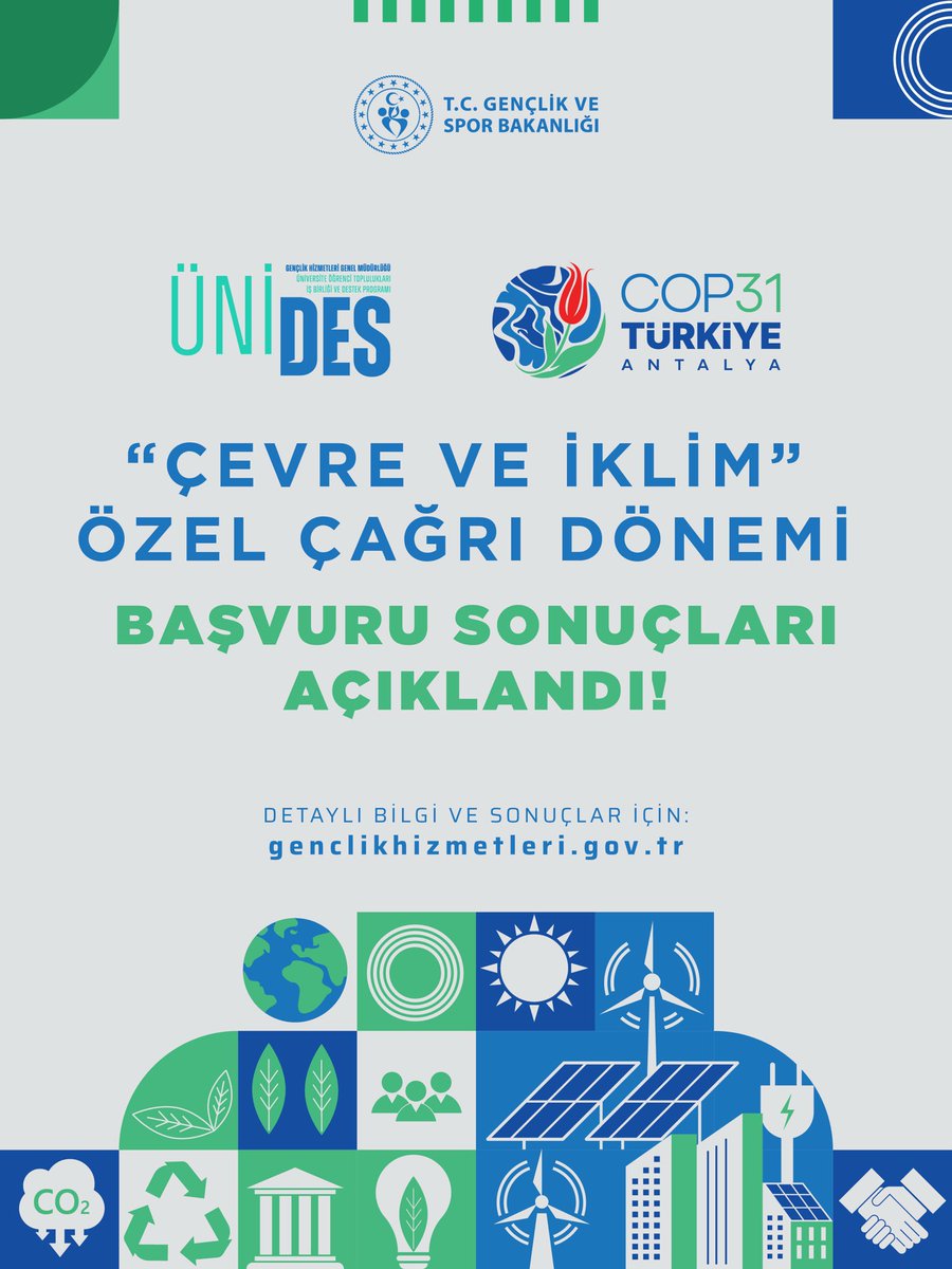 GSBgenclik's tweet photo. ÜNİDES “Çevre ve İklim” Özel Çağrı Dönemi başvuru sonuçları açıklandı! 📣

🔗 Detaylar ve başvuru sonuçları https://t.co/lhPvm0xTVu adresinde! https://t.co/3kA6DT8NPj