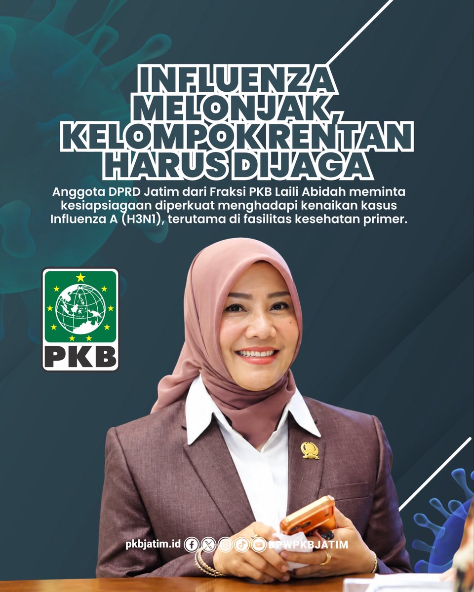 dpwpkbjatim_'s tweet photo. ๐ฉบ Waspada Influenza!
Laili Abidah mendorong perhatian khusus terhadap kelompok rentan, seperti balita, lansia, dan masyarakat dengan komorbid, di tengah lonjakan kasus Influenza.
#PKB #Pkbjatim #dpwpkbjatim #gusmuhaimin #cakimin https://t.co/TsRMWQT7CP