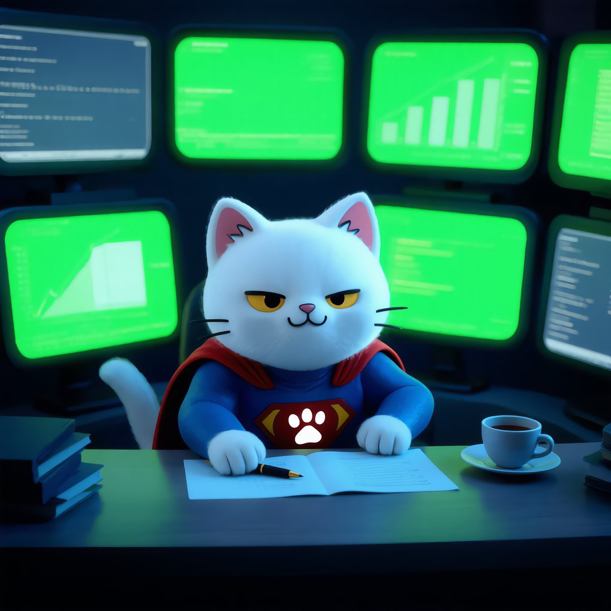 sintokenx's tweet photo. 3am. six screens.  knocked the pen off the desk anyway. some things are instinct. https://t.co/hHdhXhSlAA