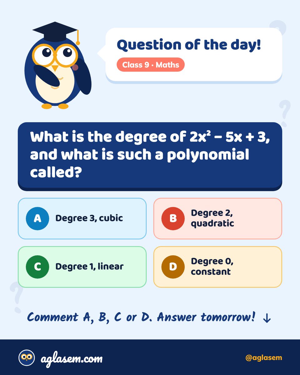 aglasem's tweet photo. Class 9 Maths question of the day. Reply A, B, C or D. Answer tomorrow.
https://t.co/iJlXBNRTEY
#Class9 #Maths https://t.co/f4dNb2LWFl