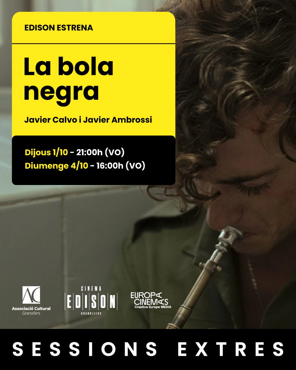 edisoncinema's tweet photo. Més sessions!!!
🎬💥 La bola negra #EdisonEstrena
🗓 Dijous 01/10 a les 21:00h (VO)
🗓 Diumenge 04/10 a les 16:00h (VO)
Reserva les teves entrades amb antel·lació: https://t.co/kqXo92U8gk https://t.co/VDug0Hui7o