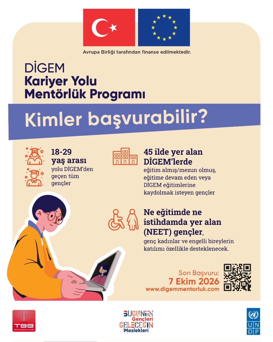 undpturkiye's tweet photo. 🚀 Kariyer yolunu birlikte şekillendirmeye hazır mısın? DİGEM Kariyer Yolu Mentörlük Programı başlıyor! 🎯

🔗Başvuru için:  https://t.co/j4uxFvuYue

📖 Bröşürü incelemek için tıklayın: https://t.co/EfJGII86Tx https://t.co/kLMkI7WcrW
