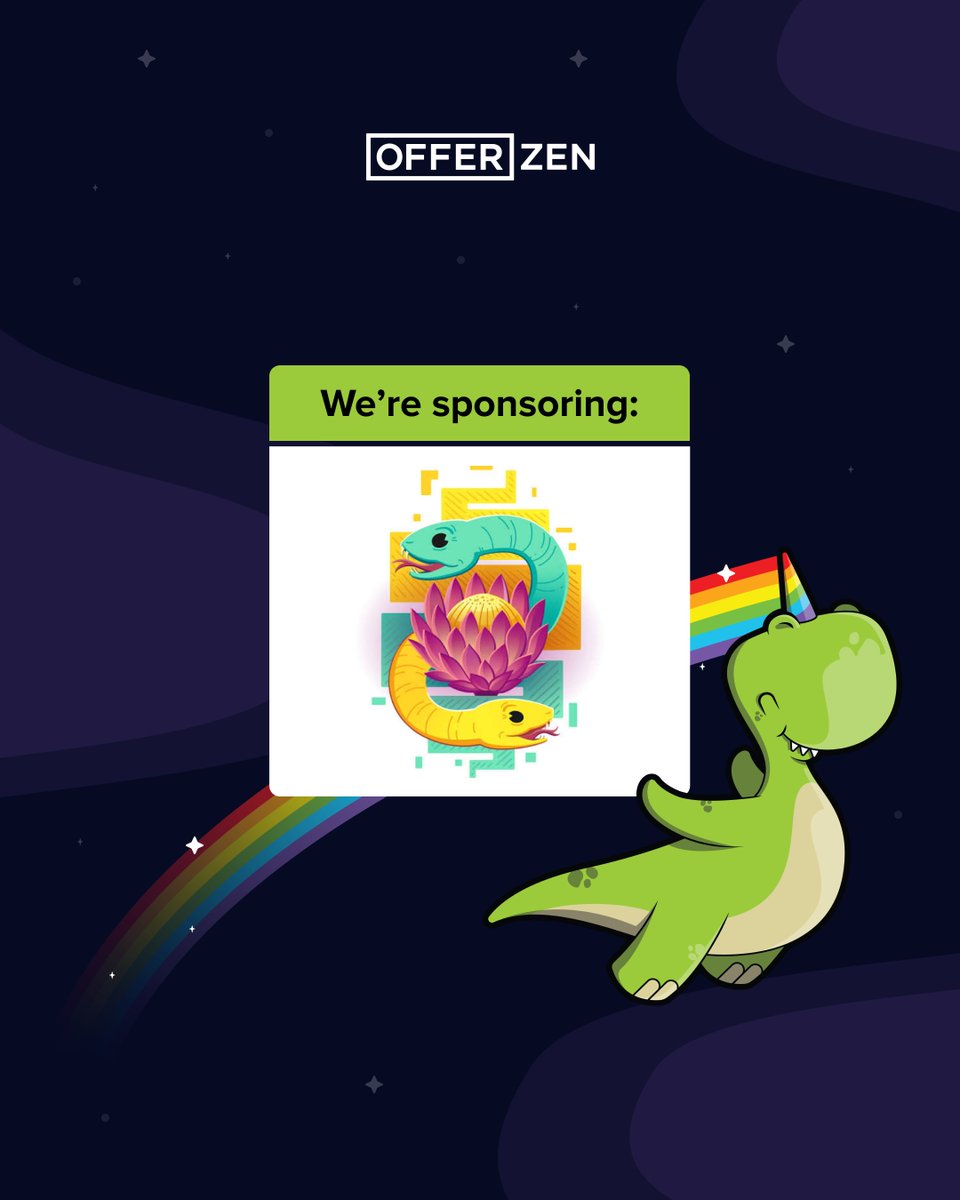 OfferZen's tweet photo. Next stop: PyConZA! 🐍🌈

We’ll be there on 15 October, with Lizzy, Nicky, Estine, and Jay representing the OfferZen crew. 

Here’s what we’ve got planned:

🤖 Discover your AI Engineering Archetype
Take our 5-minute quiz, find out which archetype you are, and share your result on social. Tag OfferZen for a chance to win your very own 3D archetype figurine. 🦖

👕 Get your OfferZen swag
Come say hi and grab a t-shirt from our latest swag drop.

🦖 Take a pic with Dinocorn
Yep, Dinocorn is coming too. 🌈📸

🤝 Catch us for a 1:1
Visit our stand during the tea break for one-on-one sessions. If you’re looking for your next job and want guidance, or if you’re navigating the hiring market right now, come talk with us.

📍 PyConZA
📅 15 October

See you there! 🐍🦖