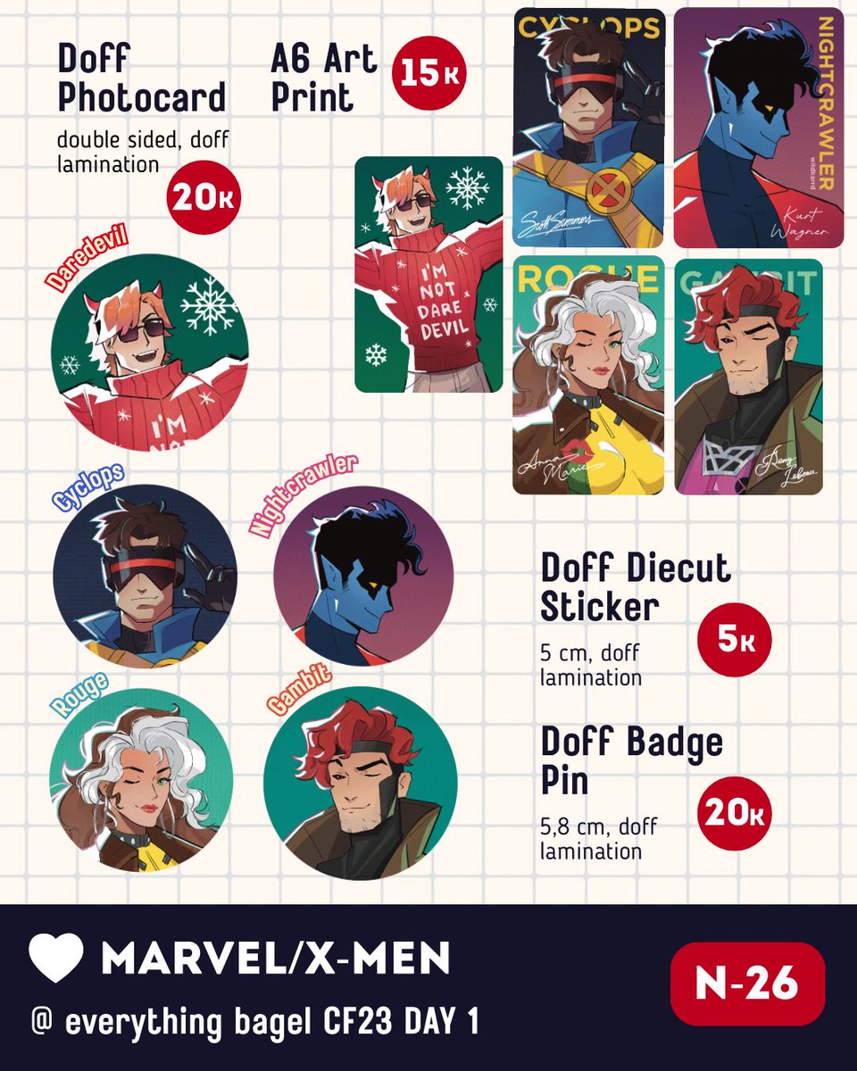 foxurations's tweet photo. (❤️+🔄 appreciated)
Foxur and Wildkarrd are opening #CF23 PO Batch 2!

📅 30 Sep - 7 Oct
🎨 Marvel, Xmen, Dispatch, WHA, HSR &amp; ZZZ (on sale!!), Pokemon, Bluey, Original Character (Indonesian Culture)
📤 Pick-up OTS (Day 1 Only)
🥯 Booth Everything Bagel [N-26]

#cf23catalogue https://t.co/Q7MToKvPHg