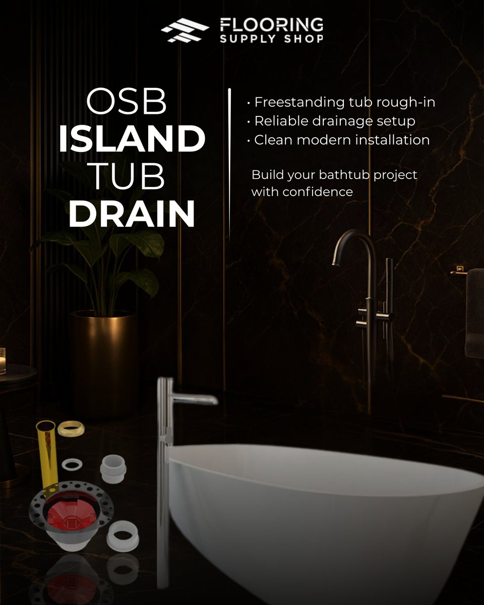 FlooringSupplyS's tweet photo. Planning a freestanding tub project? The OSB Island Tub Drain Rough-In helps provide a reliable drainage setup for modern bathtub installations with a cleaner finished look.
#bathtubdesign #bathroomremodel #tubinstallation https://t.co/NvW7EuIXHK