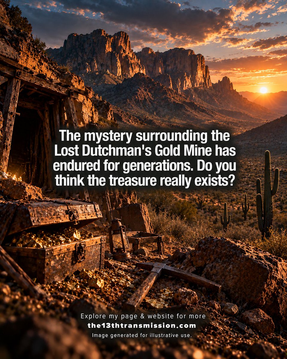 13thXmission's tweet photo. The mystery surrounding the Lost Dutchman's Gold Mine has endured for generations. Do you think the treasure really exists?

@13thXmission  #The13thTransmissionQuestion https://t.co/3bSNz1HqL8