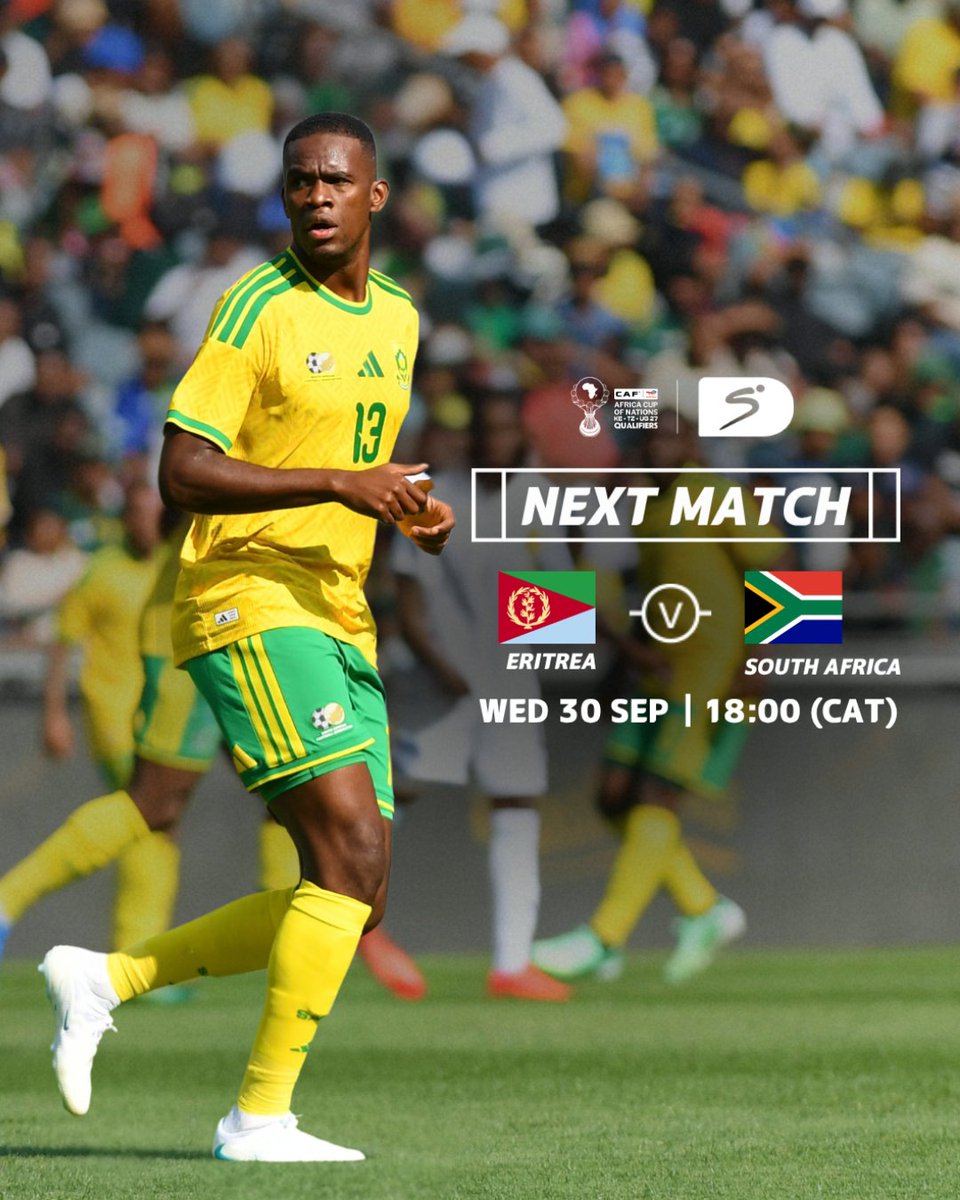SSFootball's tweet photo. Bafana Bafana take on Eritrea in a milestone match in Cairo. 

📺 Watch South Africa's 500th international match LIVE on SuperSport at 18:00 (CAT)

#SSFootball | #TotalEnergiesAFCON2027 https://t.co/XxDRv66dXw