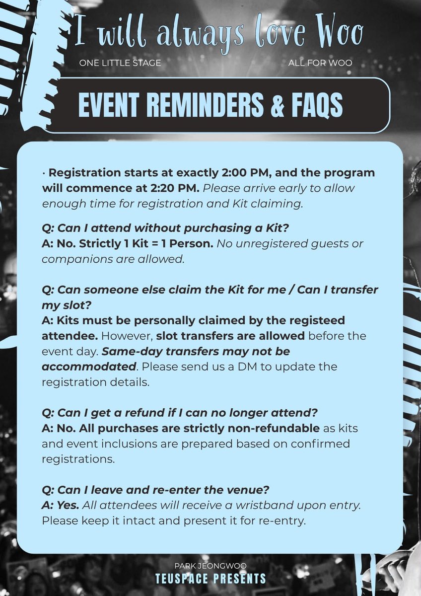 teuspace_'s tweet photo. EVENT REMINDERS & KIT CLAIMING PROCESS 🩵

Here are some reminders and the kit claiming process to help make the event flow smoother. Kindly read everything carefully, and if you have any questions, don’t hesitate to send us a DM!

We’re so excited to see you all! 🐺

#IWillAlwaysLoveWoo #JEONGWOO #박정우
