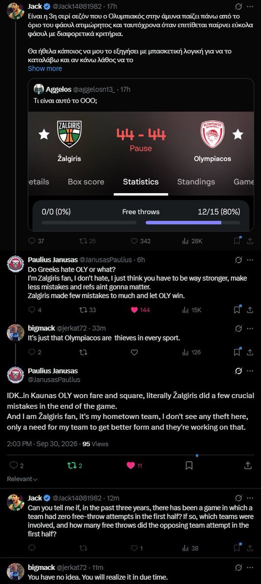 OlyTwit's tweet photo. Μπαίνει ένας οπαδός της Ζαλγκίρις και γράφει πολιτισμένα και με επιχειρήματα ότι ο #Olympiacosbc στο χθεσινό ματς κέρδισε δίκαια.

Τρακοπρόβατα που είδαν το ματς από το sofascore:
Hold my 🍺
#paobc https://t.co/Krtp4RZQJc