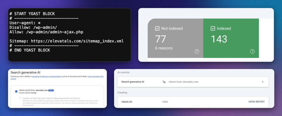 Elevatals's tweet photo. You might be stopping your website from being cited on AI platforms and Google AI Overviews.

Before you worry about schema markup, LLM.txt, or backlinks, 

Here are a few things to check to ensure everything is running smoothly: https://t.co/MP359OzveN