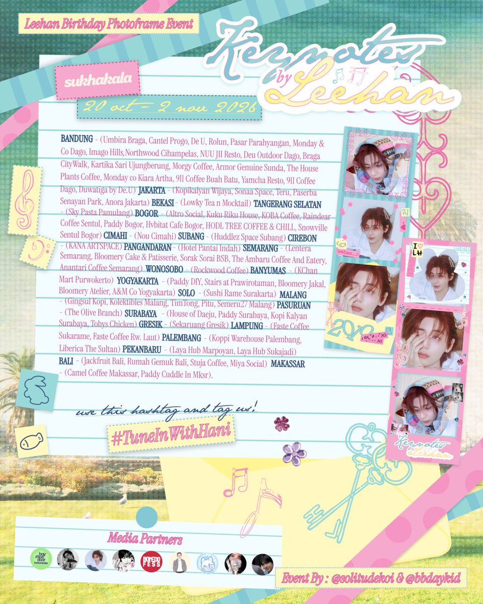 taesanbsd's tweet photo. 𑣲𝄞 ꩜ ݁ ˖Ი𐑼⋆
Photoframe event for #LEEHAN birthday by @solitudekoi & @bbdaykid .ᐟ
📍Sukhakala (🇮🇩)
🗓️ 20 October - 2 November 2026
Capture your best moment with our frame and share it using #TuneInWithHani ♡
#BOYNEXTDOOR #이한 https://t.co/ITQdHoo9GA