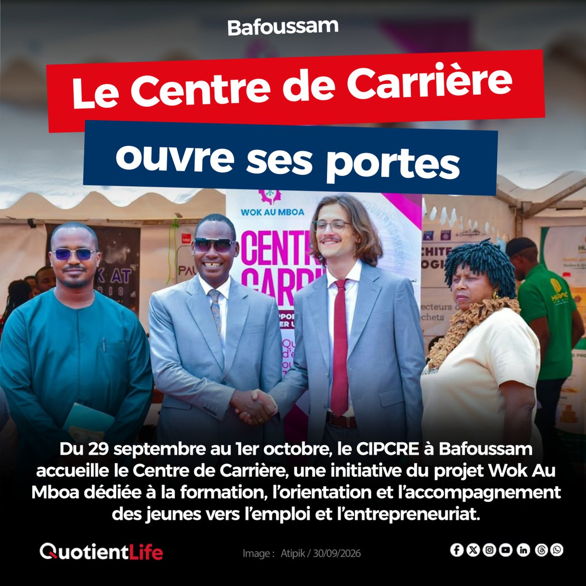 QuotientLife's tweet photo. Bafoussam
🔴 Le Centre de Carrière ouvre ses portes.
#Bafoussam #Carrière #quotientlife https://t.co/avjuTleT4R