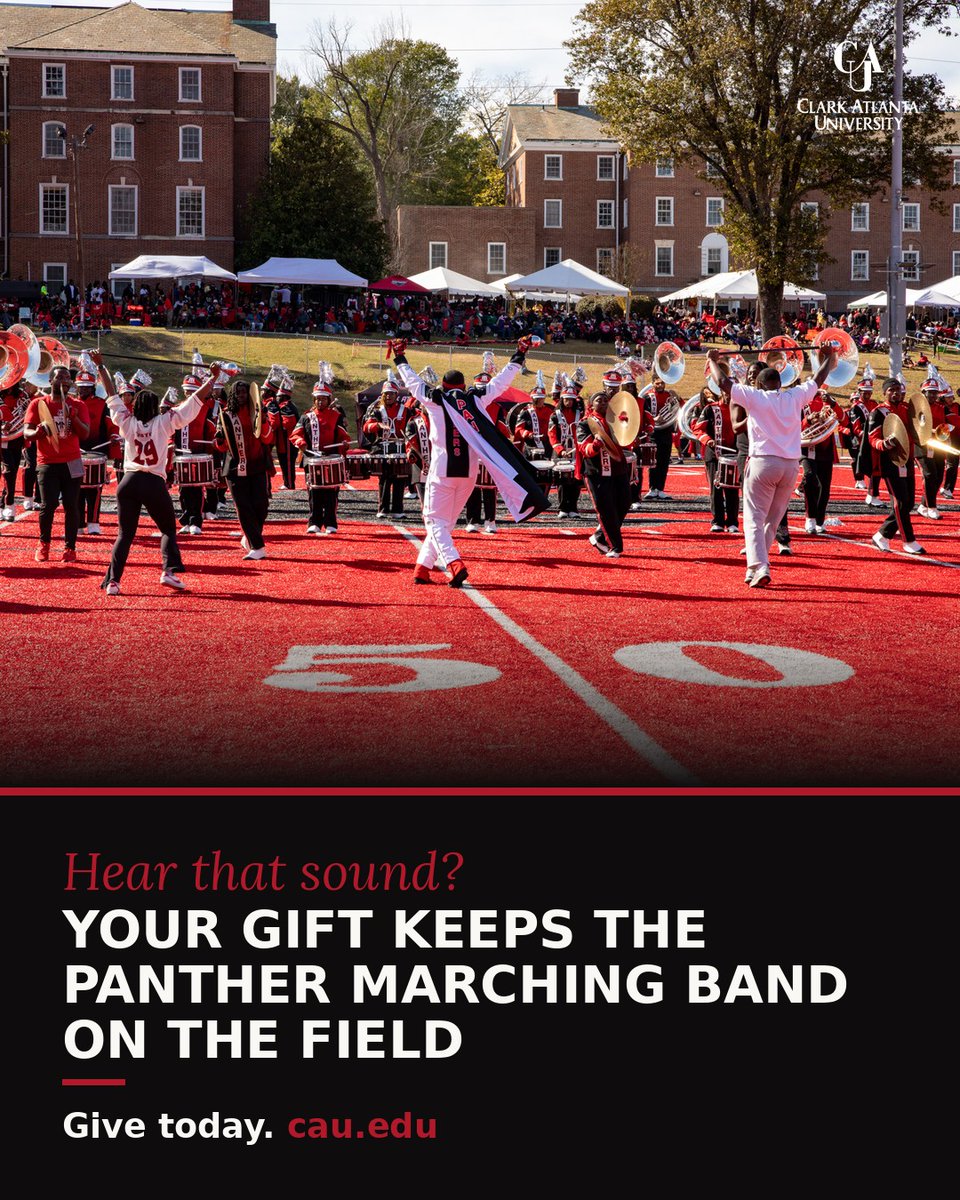 CAU's tweet photo. Hear that sound? Your gift keeps the Panther Marching Band on the field at Clark Atlanta University.

 Give today: https://t.co/mSXgMySJjJ 🖤❤️ https://t.co/6dacOjOIcP
